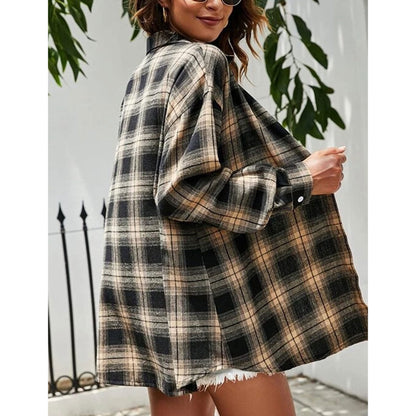 Fantaslook Plaid Flannel Shirts for Women Oversized Long Sleeve Button Down Shirts Blouses Tops