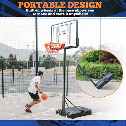 iFanze 44" Portable Basketball Hoop System, 4.4-10 ft Height Adjustable Basketball Goal System with Wheels and Shatterproof Backboard and Large Base for Adults Kids Outdoor Indoor Court