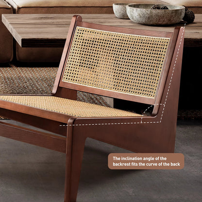 Chandigrah Accent Rattan Chair,Mid Century Modern Armless Reading Chair for Living Room, Bedroom,Ash Wood Walnut