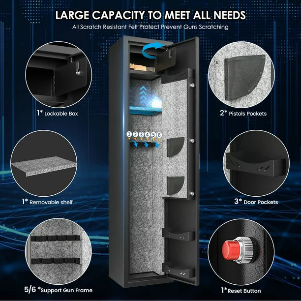 TTLIFE 5-6 Gun Rifle Safe, Gun Safes for Home Rifle Quick Access Gun Cabinet with Adjustable Removable Shelf