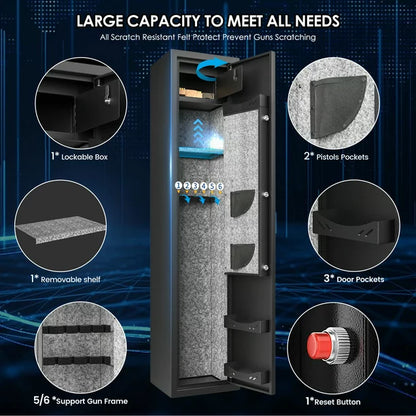TTLIFE 5-6 Gun Rifle Safe, Gun Safes for Home Rifle Quick Access Gun Cabinet with Adjustable Removable Shelf