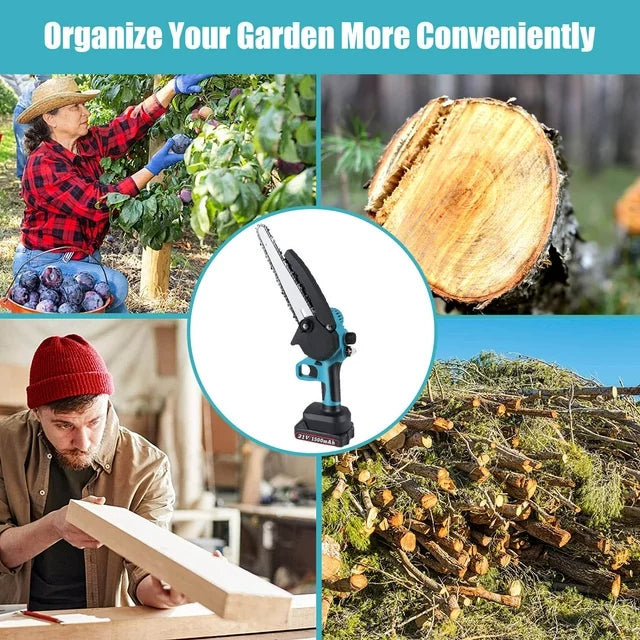 8 inch Mini Chainsaw, Portable Cordless Power Chain Saws with 2 Rechargeable Battery 3 Chains, Handheld Pruning Shears Chainsaw for Tree Branches Wood Cutting, Courtyard, Garden