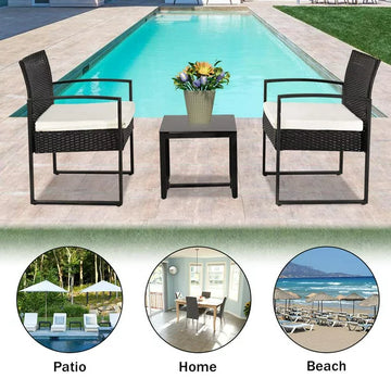 SalonMore 3PCS Outdoor Rattan Wicker Set Patio Outdoor Table & 2 Chairs Furniture Black