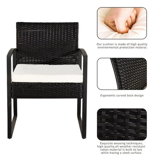 SalonMore 3PCS Outdoor Rattan Wicker Set Patio Outdoor Table & 2 Chairs Furniture Black