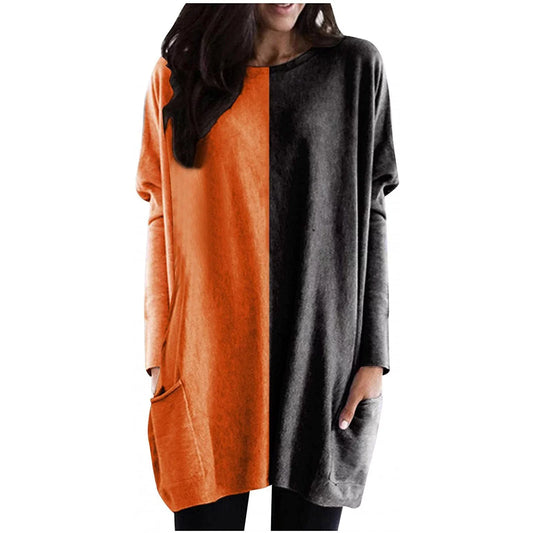 Apepal Women's Halloween Ghost Tops Color Block Long Sleeves Sweatshirt Pullover Yellow L