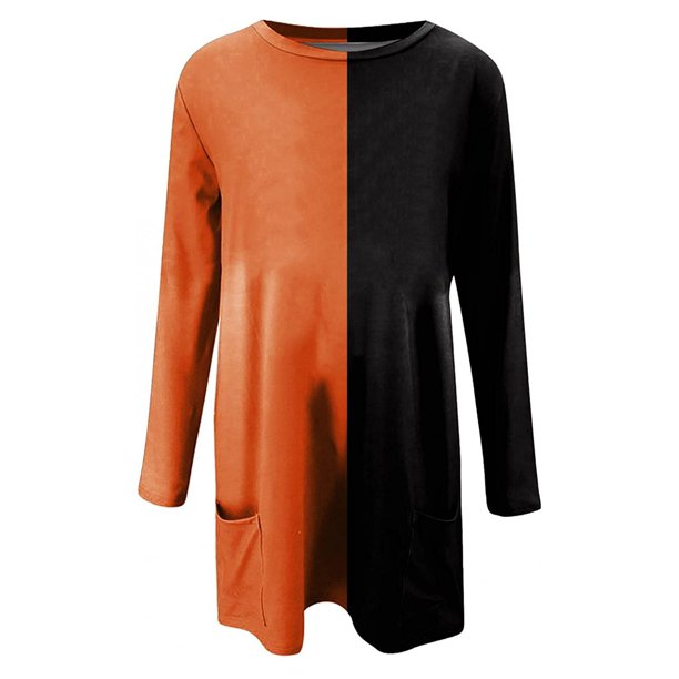 Apepal Women's Halloween Ghost Tops Color Block Long Sleeves Sweatshirt Pullover Yellow L
