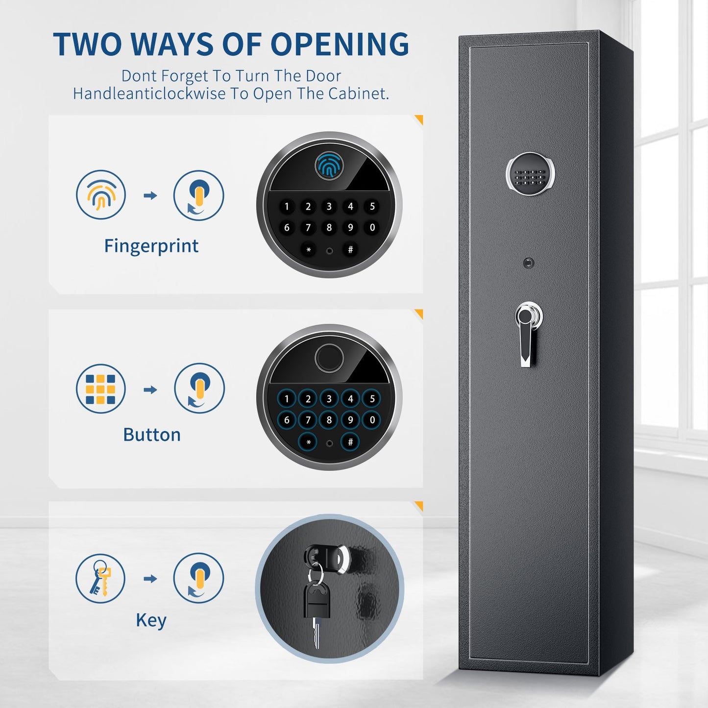 TTLIFE Biometric Gun Safe, Quick Access 5-Gun Large Metal Gun Security Cabinet with Built-in Lock Box,Removable Storage Shelf and LED Light for Gun