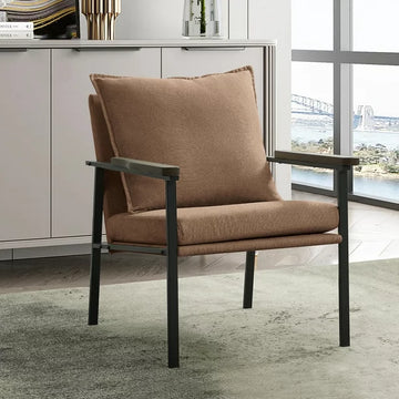 Balichun Accent Chair Mid-Century Modern Armchair with Wide Solid Wood armrests,Metal Frame and Foam Upholstery and Cotton Cushion,Linen Fabric (Coffee, Set of 1)