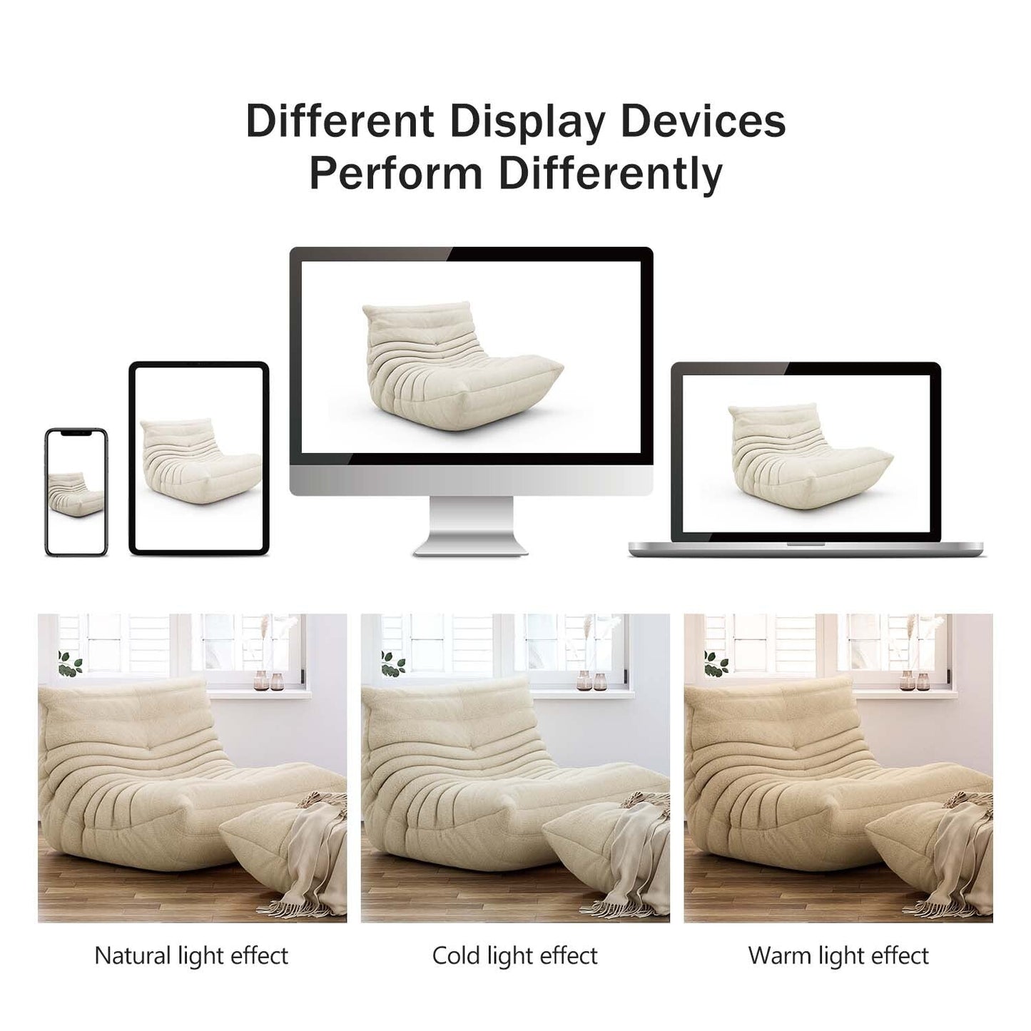 Memory Foam Fireside Chair, Comfortable Back Support Lazy Sofa, Comfy for Reading Game Meditating, Mohair White