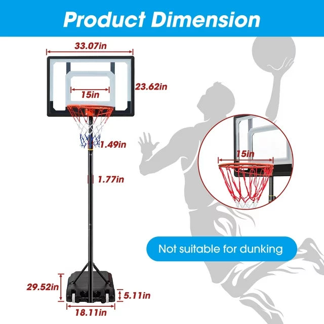 Ifanze Portable Basketball Hoop Goal 5ft-7ft Adjustable, Indoor Outdoor Basketball Hoop System with 33" Shatterproof Backboard and Stand Wheels for Kids Teenagers Youth Junior, Black
