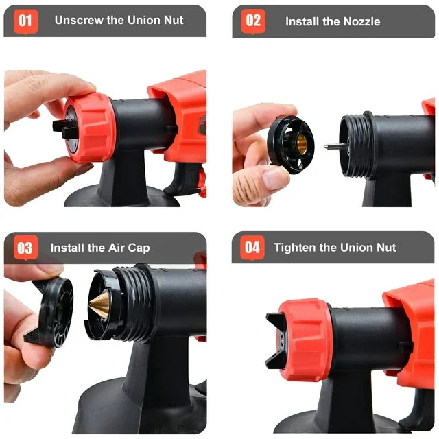 600W Paint Sprayer Gun, Doosl 800ml Electric Airless HVLP Paint Sprayer with 3 Nozzles for Inside Outside