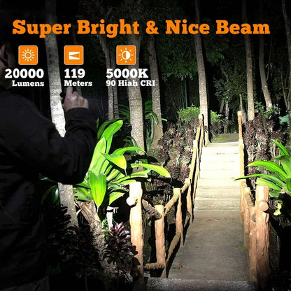 20000 Lumens Compact LED Flashlight, USB Rechargeable Mini Ultra Bright Tactical Zoomable Flashlight, Waterproof EDC Pocket Flashlight Bar Torch for Hiking Camping Outdoor Emergency, Included Battery