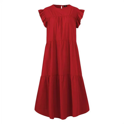 QWANG Women's Round Neck Casual Short Sleeve Ruffle-Trim Summer Mini Dresses