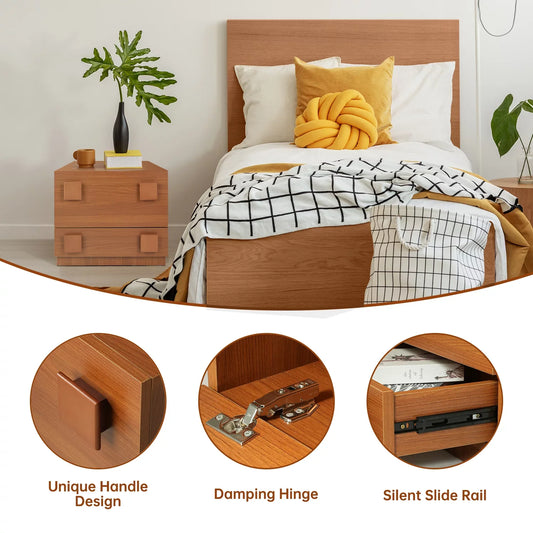 Furgle Bedside Table Storage Cabinet, Red Teak Wood Nightstand, DIY Night Table TV Bench for Living Room, BedRoom