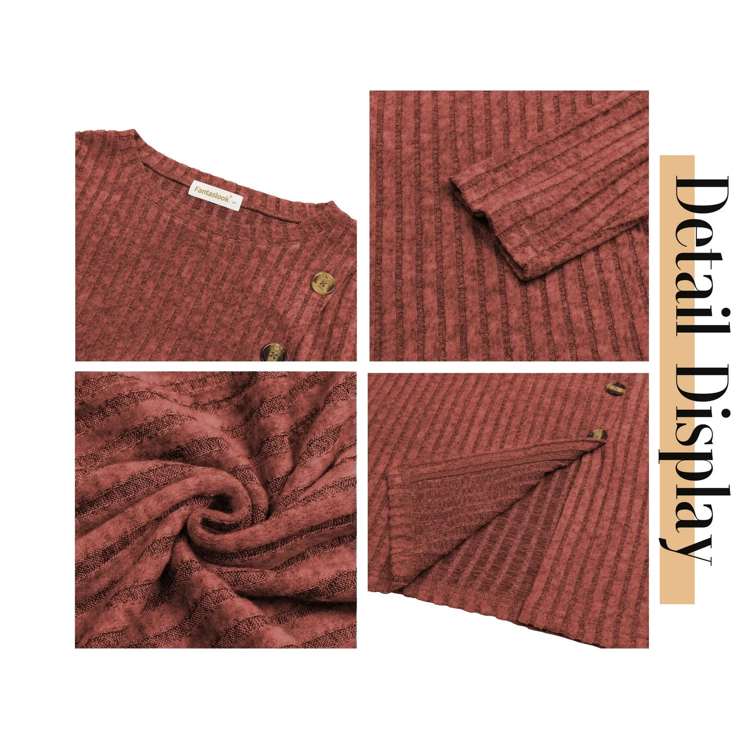 Fantaslook Blouses for Women Long Sleeve Crew Neck Tunic Tops Buttons Side Fall Shirts