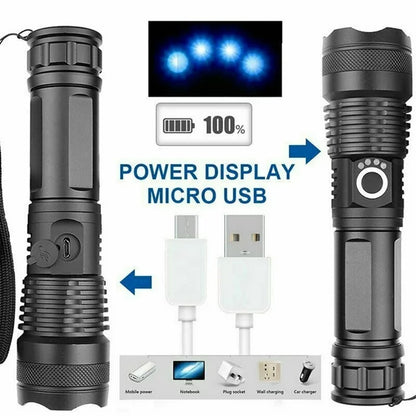 90000 Lumens Powerful Flashlight, USB Rechargeable Waterproof XHP70 Searchlight Super Bright 5 Modes LED Flashlight Zoom Bar Torch for Hiking Hunting Camping Outdoor Sport (Battery Included)