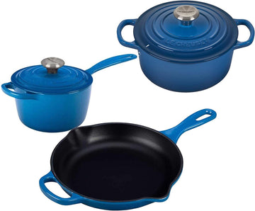 Le Creuset Signature Enameled Cast-Iron 2Qt Dutch Oven, 1.75Qt Saucepan, And 9" Skillet - 5 Piece Bundle Set - Marseille