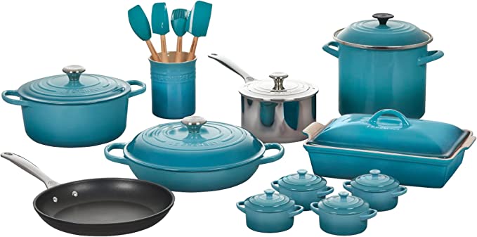 Le Creuset 20 Piece Mixed Material Cookware Set - Caribbean