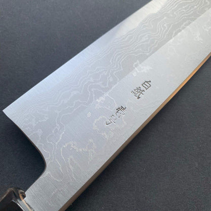 Gyuto knife, Shirogami 1 core, iron clad, Damascus finish - Yoshikazu Tanaka