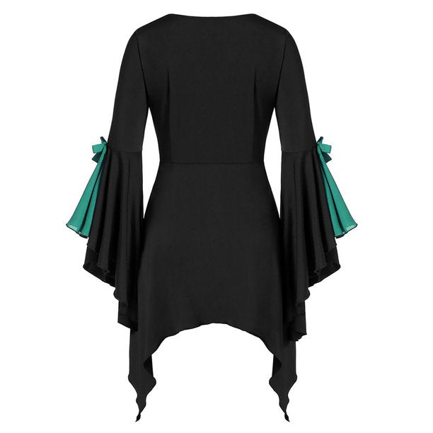 Apepal Women Halloween Gothic Sequined Insert Butterfly Sleeve T-shirt Tops Green L