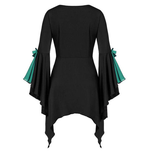 Apepal Women Halloween Gothic Sequined Insert Butterfly Sleeve T-shirt Tops Green L