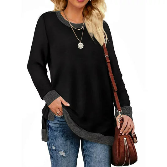 Fantaslook Sweatshirt for Women Long Sleeve Tunic Tops Color Block Crewneck Sweatshirts Side Split