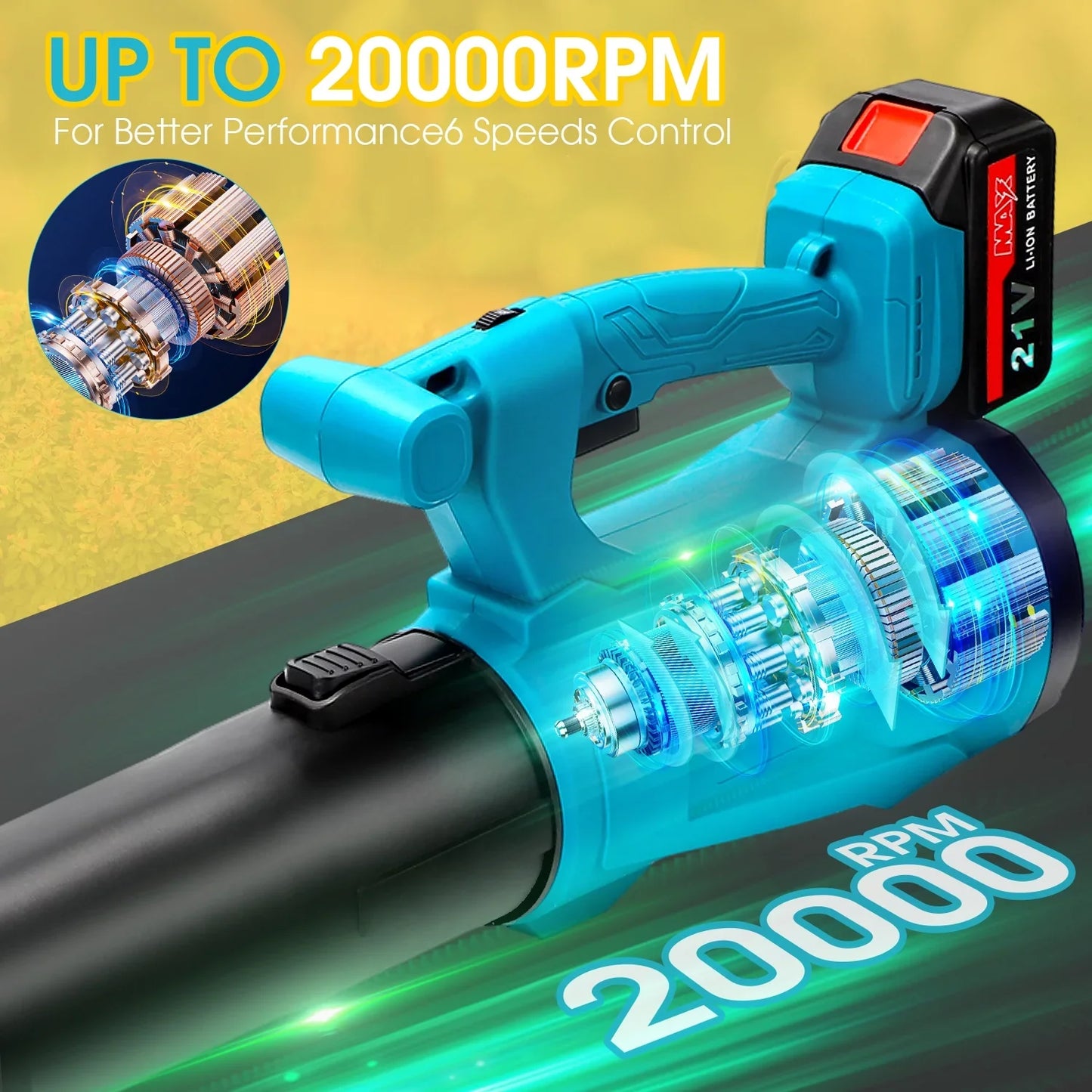 Melliful Leaf Blower Cordless,21V 320CFM 150MPH Electric Leaf Blower with 2.0Ah Battery & Charger for Lawn Care, Battery Powered Leaf Blower Cordless Lightweight for Snow Blowing