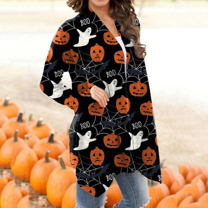 Apepal Women's Halloween Animal Cat Print Long Sleeve Cardigan Jacket Black M