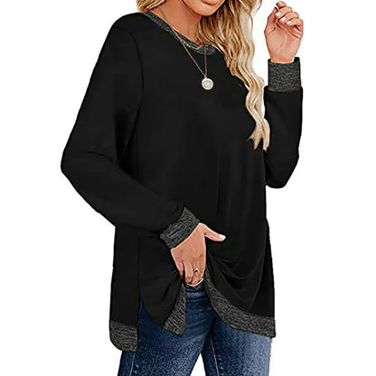 Fantaslook Sweatshirt for Women Long Sleeve Tunic Tops Color Block Crewneck Sweatshirts Side Split