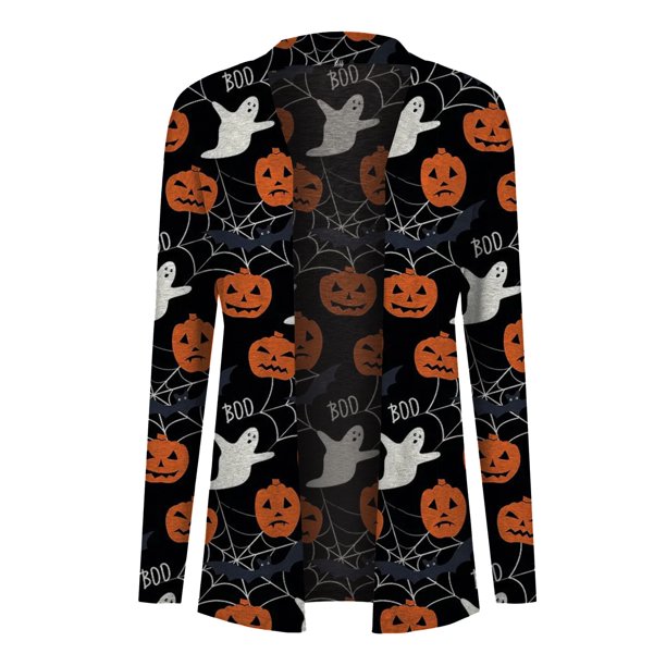 Apepal Women's Halloween Animal Cat Print Long Sleeve Cardigan Jacket Black M