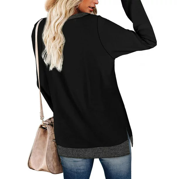 Fantaslook Sweatshirt for Women Long Sleeve Tunic Tops Color Block Crewneck Sweatshirts Side Split