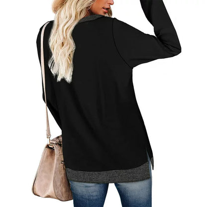 Fantaslook Sweatshirt for Women Long Sleeve Tunic Tops Color Block Crewneck Sweatshirts Side Split