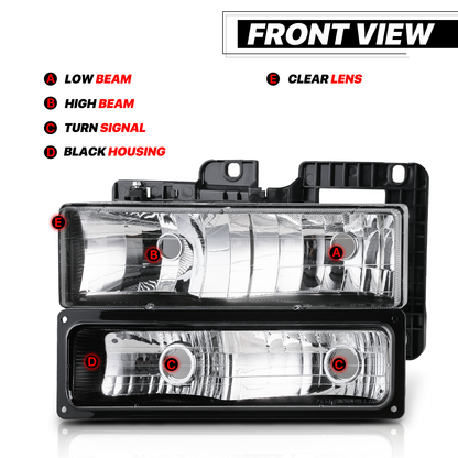 Factory Style Headlight+Bumper Light (Black)<br>88-00 Chevy/GMC C/K Pickup, Suburban