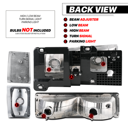 8pcs Headlights+Corner/ Bumper Light (Chrome)<br>88-93 Chevy C/K C10 Pickup, Suburban