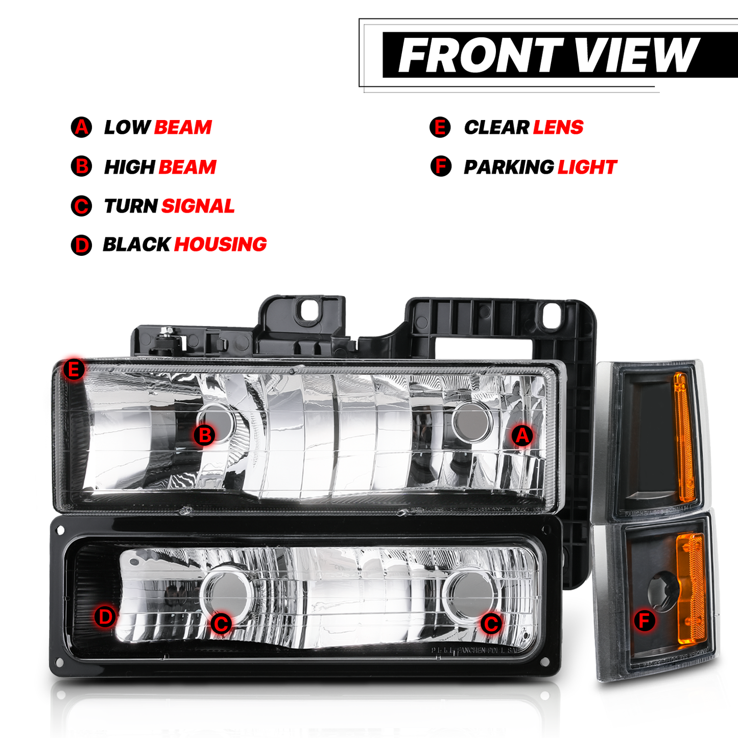8pcs Headlights+Corner/ Bumper Light (Black)<br>94-00 GMC C/K C10 Pickup, Suburban