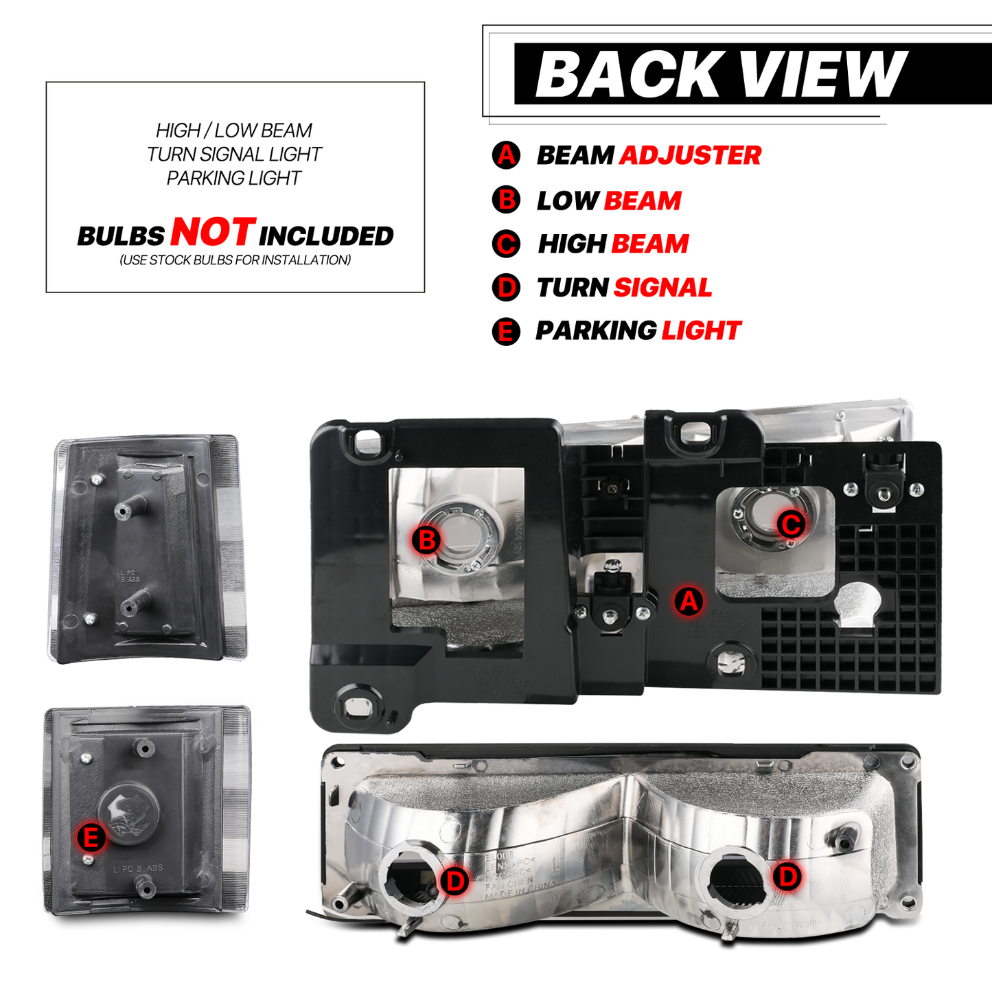 8pcs Headlights+Corner/ Bumper Light (Black)<br>94-00 GMC C/K C10 Pickup, Suburban