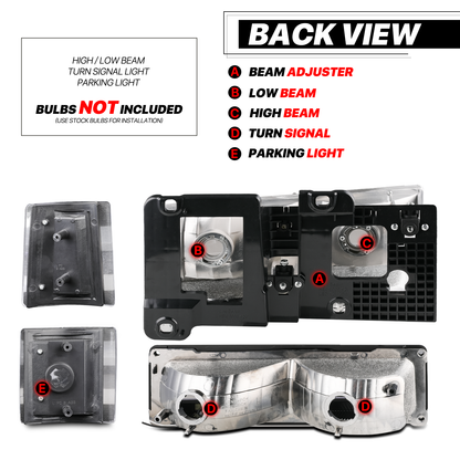 8pcs Headlights+Corner/ Bumper Light (Black)<br>94-00 GMC C/K C10 Pickup, Suburban