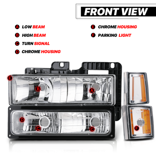 8pcs Headlights+Corner/ Bumper Light (Chrome)<br>94-00 GMC C/K C10 Pickup, Suburban