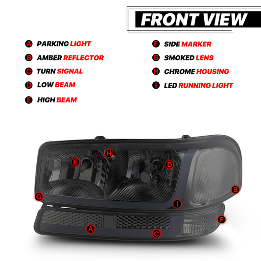 Switchback LED Strip Headlight w/LED Bulbs (Smoked)<br>99-07 GMC Sierra, Yukon XL