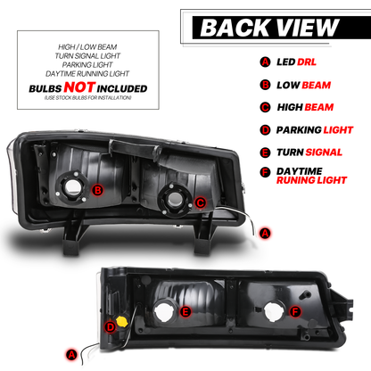 LED DRL Headlight+Bumper Light (Black)<br>03-06 Chevy Silverado, Avalanche