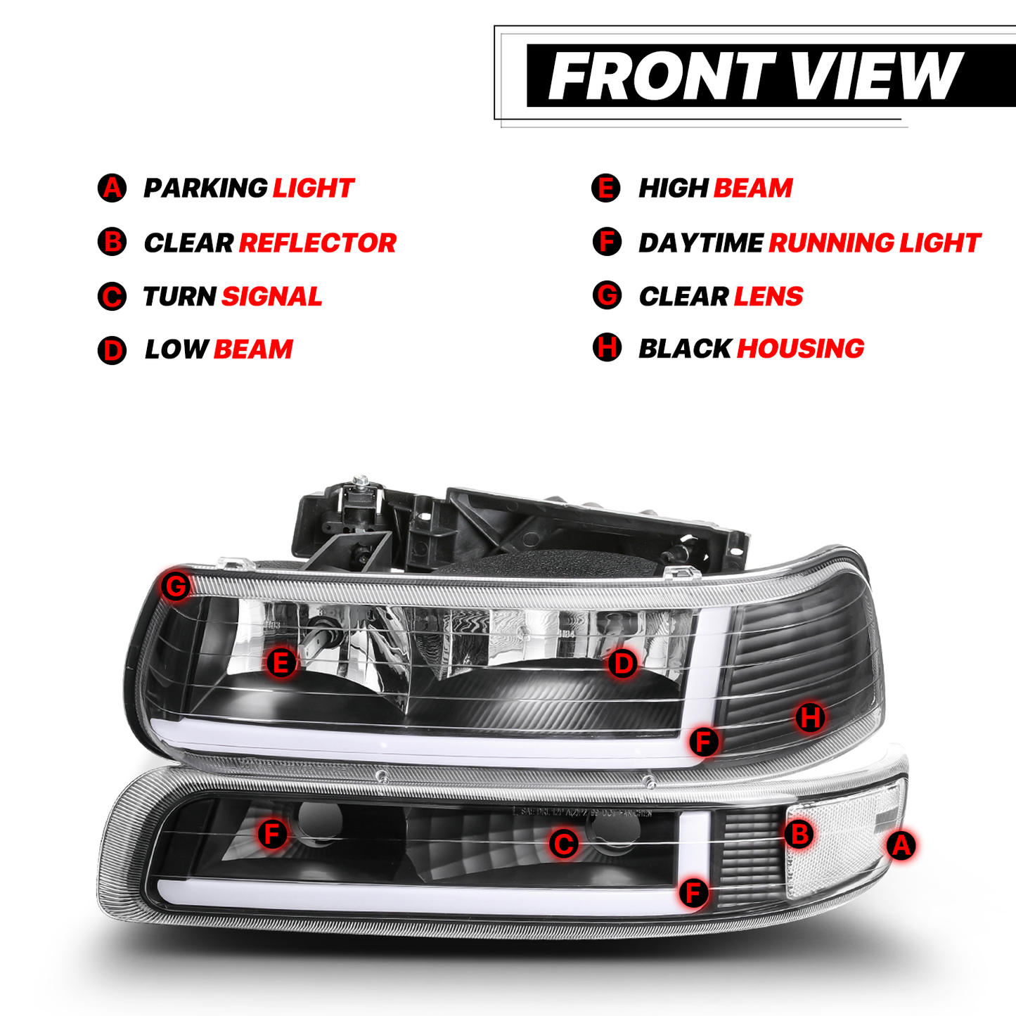 LED DRL Headlight+Bumper Light w/LED Bulbs <br>99-02 Chevy Silverado, 00-06 Suburban, Tahoe
