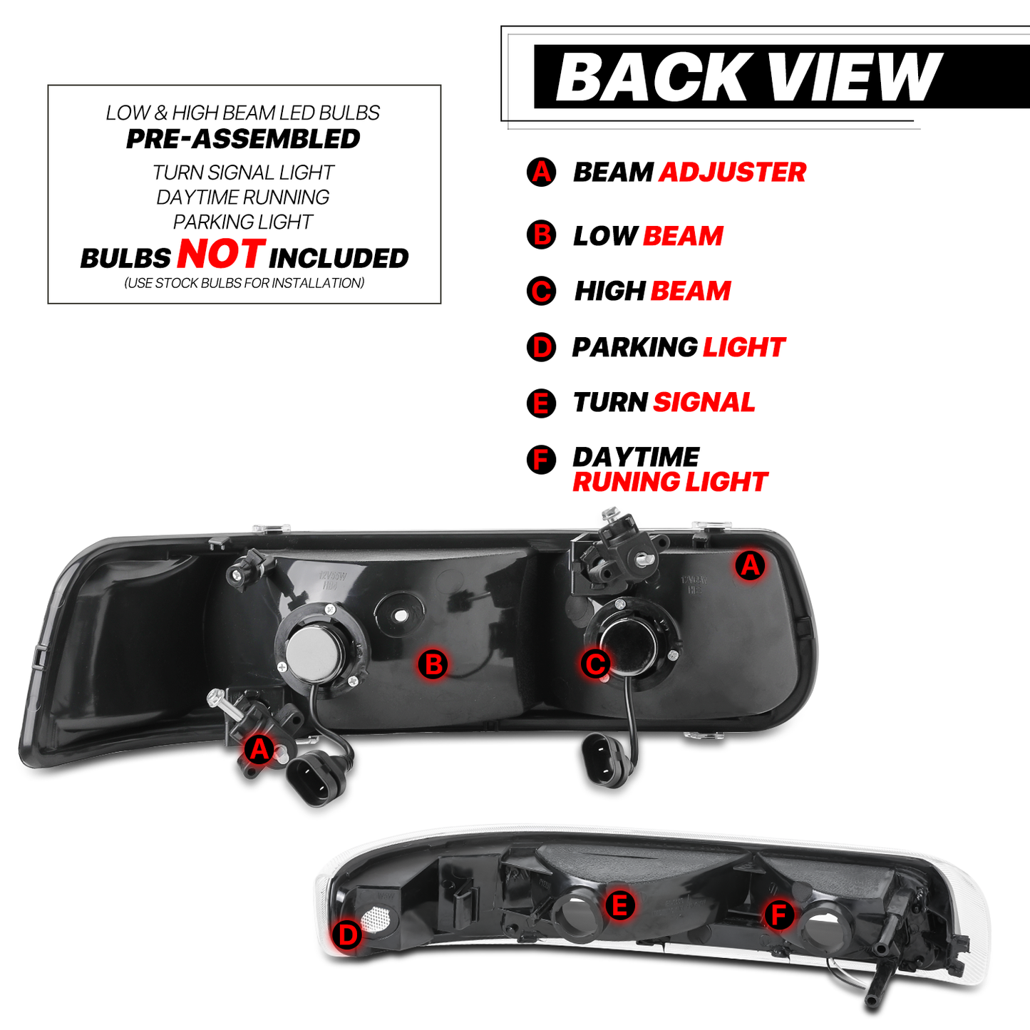 LED DRL Headlight+Bumper Light w/LED Bulbs <br>99-02 Chevy Silverado, 00-06 Suburban, Tahoe