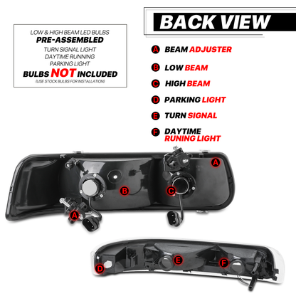 LED DRL Headlight+Bumper Light w/LED Bulbs <br>99-02 Chevy Silverado, 00-06 Suburban, Tahoe