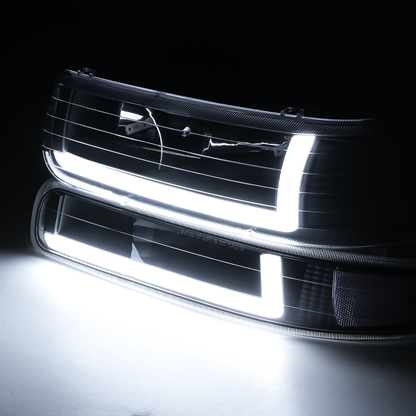LED DRL Headlight+Bumper Light w/LED Bulbs <br>99-02 Chevy Silverado, 00-06 Suburban, Tahoe