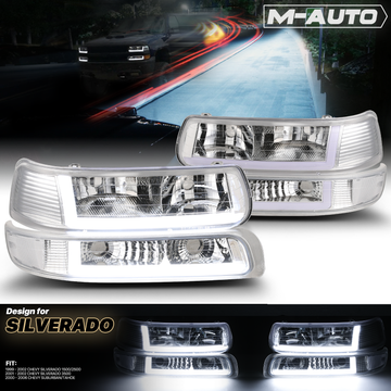 LED DRL Headlight+Bumper Light (Chrome)<br>99-02 Chevy Silverado, 00-06 Suburban, Tahoe