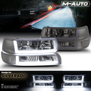 LED DRL Headlight+Bumper Light (Smoked)<br>99-02 Chevy Silverado, 00-06 Suburban, Tahoe