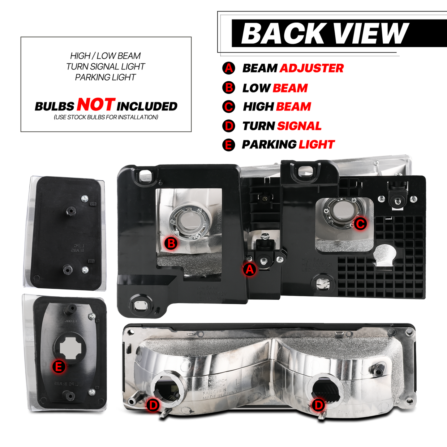 8pcs Headlight w/LED DRL Strip (Black)<br>88-93 Chevy C/K C10 Pickup, Suburban