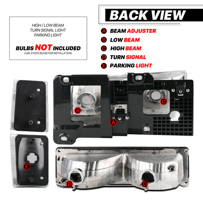 8pcs Headlight w/LED DRL Strip (Black)<br>88-93 Chevy C/K C10 Pickup, Suburban