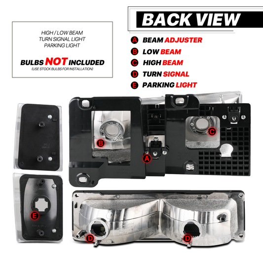 8pcs Headlight w/LED DRL Strip (Black)<br>88-93 Chevy C/K C10 Pickup, Suburban