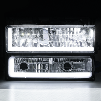8pcs Headlight w/LED DRL Strip (Chrome)<br>88-93 Chevy C/K C10 Pickup, Suburban